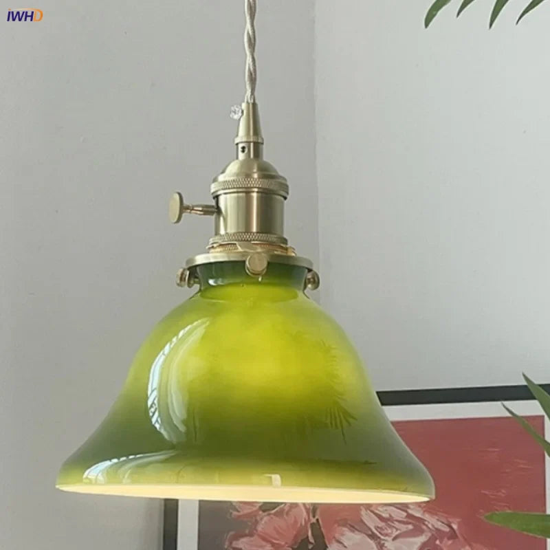 Afralia™ Green LED Pendant Lights E27 Knob Switch Kitchen Living Room Hanging Lamps