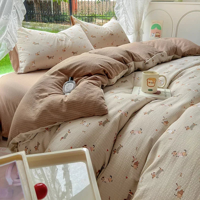 Afralia™ Floral Printed Cotton Bed Set: Cute, Soft, Comfortable 4-Piece Duvet Cover & Sheet