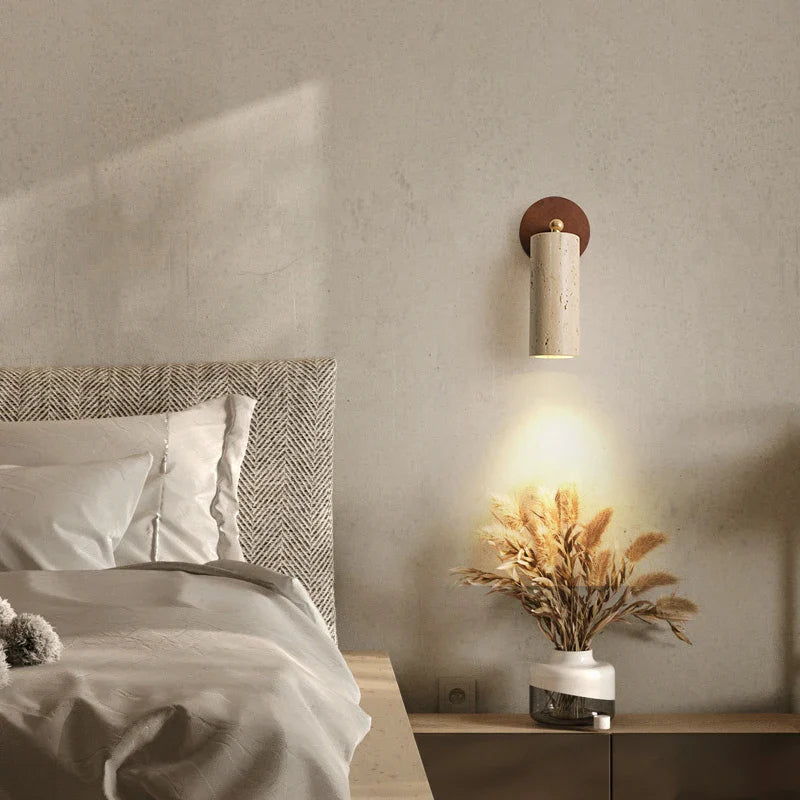 Afralia™ Copper LED Wall Light Study Hallway Bar Modern Yellow Travertine Stone Bedside Lamp