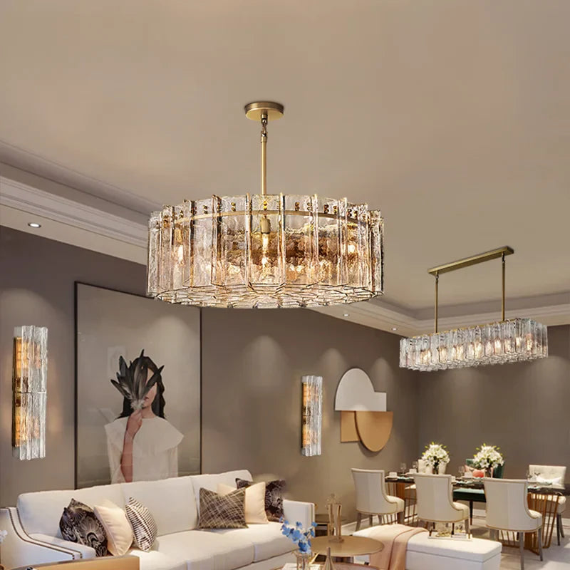 Afralia™ LED Gold Smoky Gray Glass Chandelier - Creative Living Room Ceiling Fixture