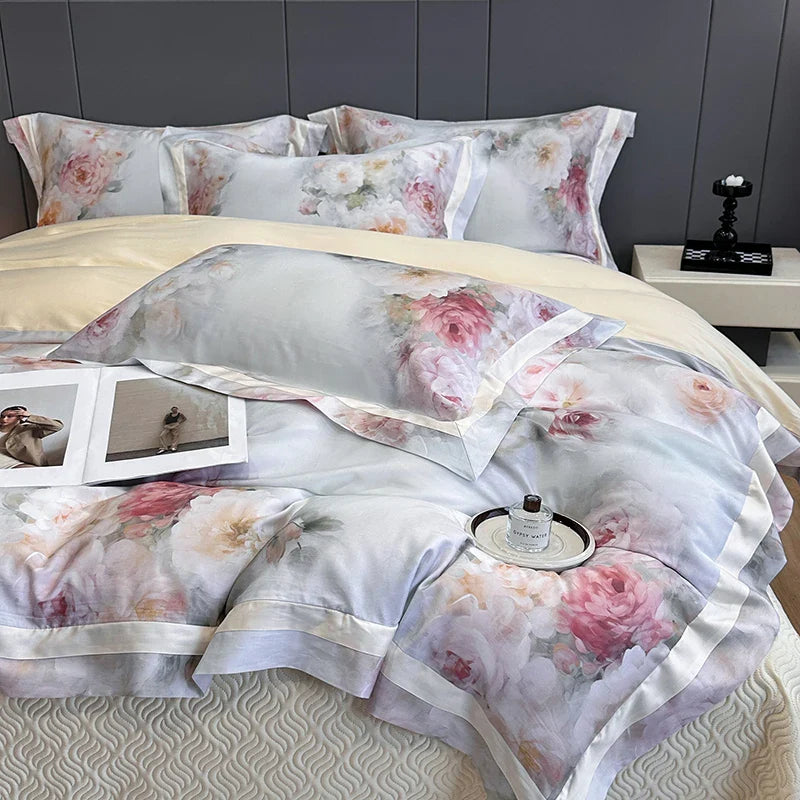 Afralia™ Flower Digital Print Duvet Cover Set Soft Silky Cool Bedding