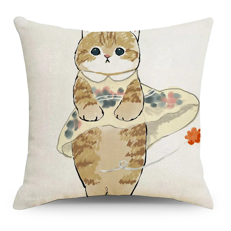 Cute Cat Cartoon Pillow Case Lazy Kitten Cushion Cover, Afralia™ Home Decor Linen Pillowslip