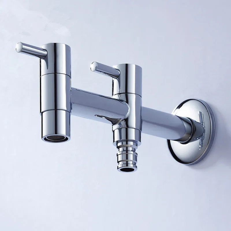 Afralia™ Brass Double Handle Garden Faucet Bibcock - Multipurpose Toilet & Washing Machine Tap