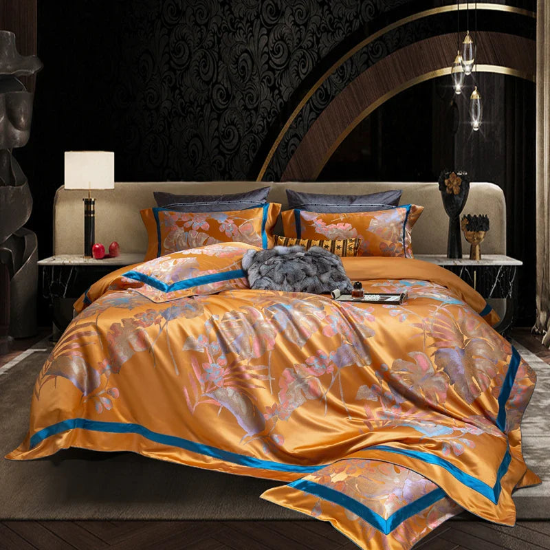 Afralia™ Egyptian Cotton Silk Jacquard Bedding Set for Queen King Size Linens