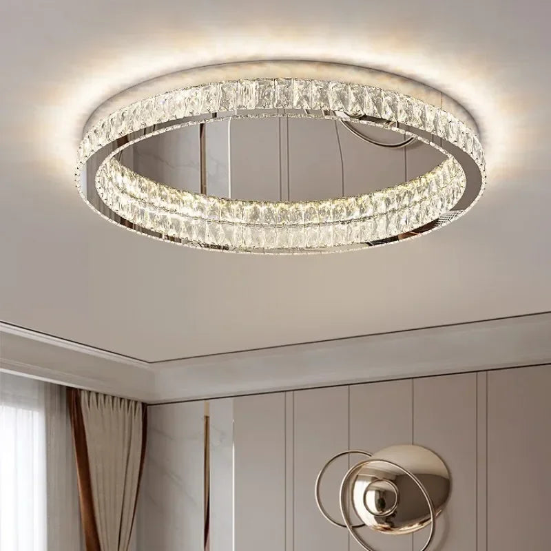 Afralia™ Crystal LED Ceiling Light Chrome Steel Chandelier - Dimmable Round Lamp