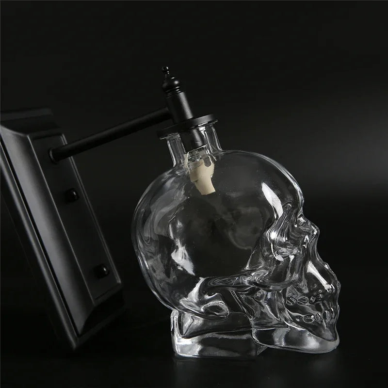 Afralia™ Skull Glass Wall Lamp Modern Industrial Vintage LED Sconce Light Fixtures