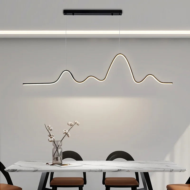Afralia™ LED Aluminum Chandelier Modern Wave Line Kitchen Island Pendant Light