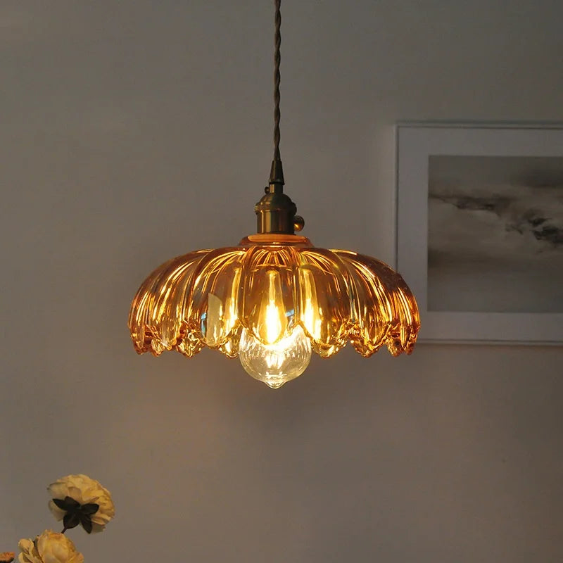Afralia™ Amber Glass LED Pendant Lamp Modern Nordic Hanging Light
