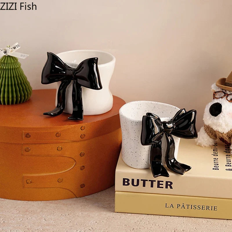 Afralia™ Bowknot Porcelain Coffee Cup | Exquisite Tea Mug for Dining Table