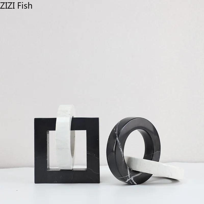 Afralia™ Geometric Knot Sculpture Desk Decor - Abstract Square Ring Statue