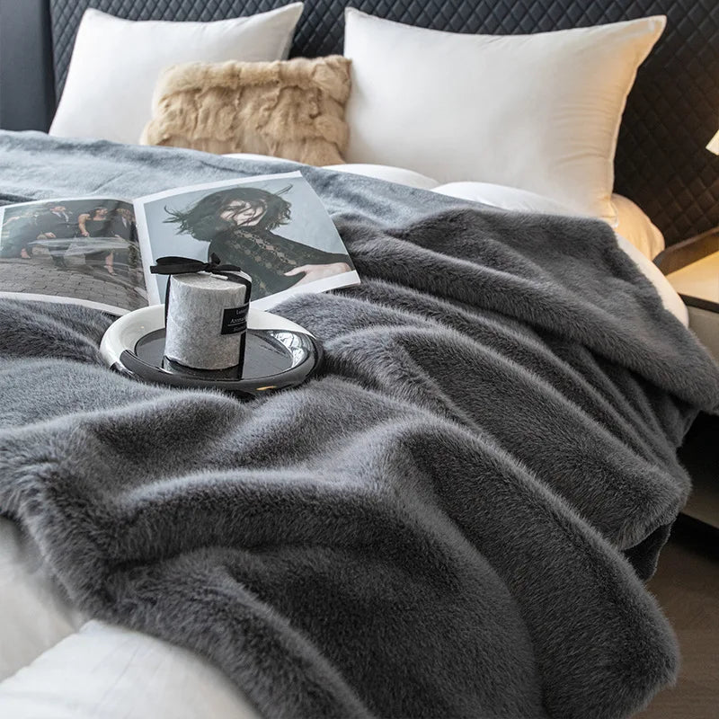 Afralia™ Faux Fox Fur Plush Blanket: Ultra Soft, Warm, and Luxurious for Office, Sofa, and Travel