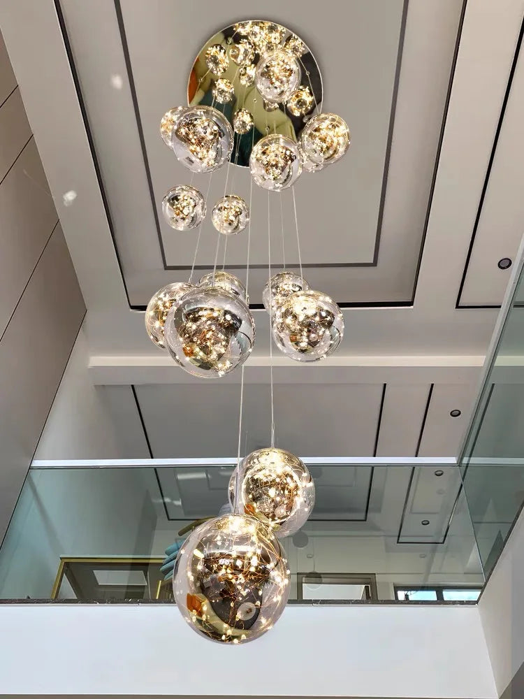 Afralia™ Modern Glass Ball Spiral Chandelier Pendant Light for Living Room Loft Villa