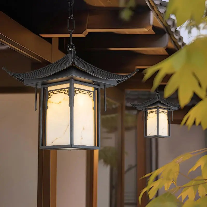 Afralia™ Solar Chinese Courtyard Gazebo Chandelier for Outdoor Villa and Eaves