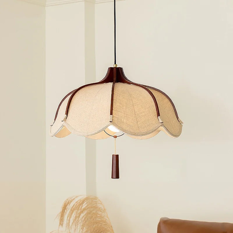 Afralia™ Wood E27 LED Fabric Pendant Chandelier for Dining & Bedroom Lighting