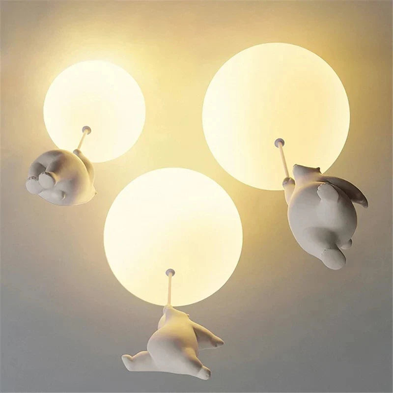 Afralia™ Nordic White Bear Kid Ceiling Lamp: Children's Room Decoration LED Pendant Light.