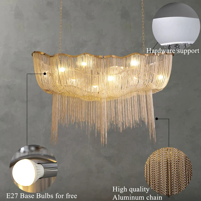 Afralia™ Chain Tassel Chandelier: Luxury Aluminum Pendant Light for Bedroom, Hotel, Restaurant