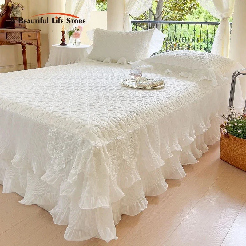 Afralia™ Lace Ruffles Quilted Cooling Bed Skirt Set