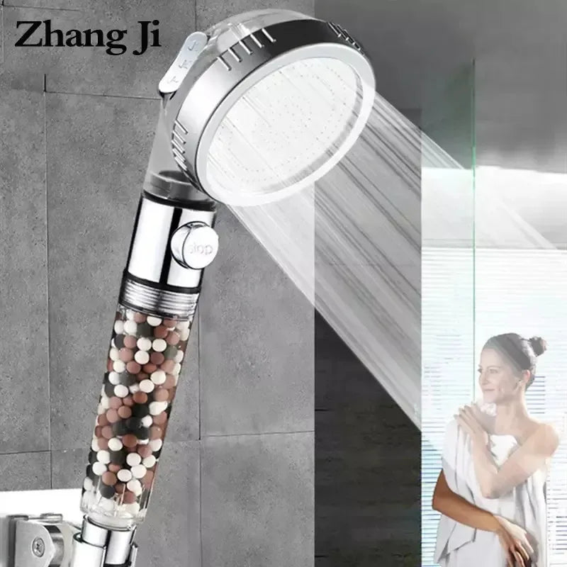 Afralia™ 3-Function High Pressure Anion Filter Shower Head with Stop Button