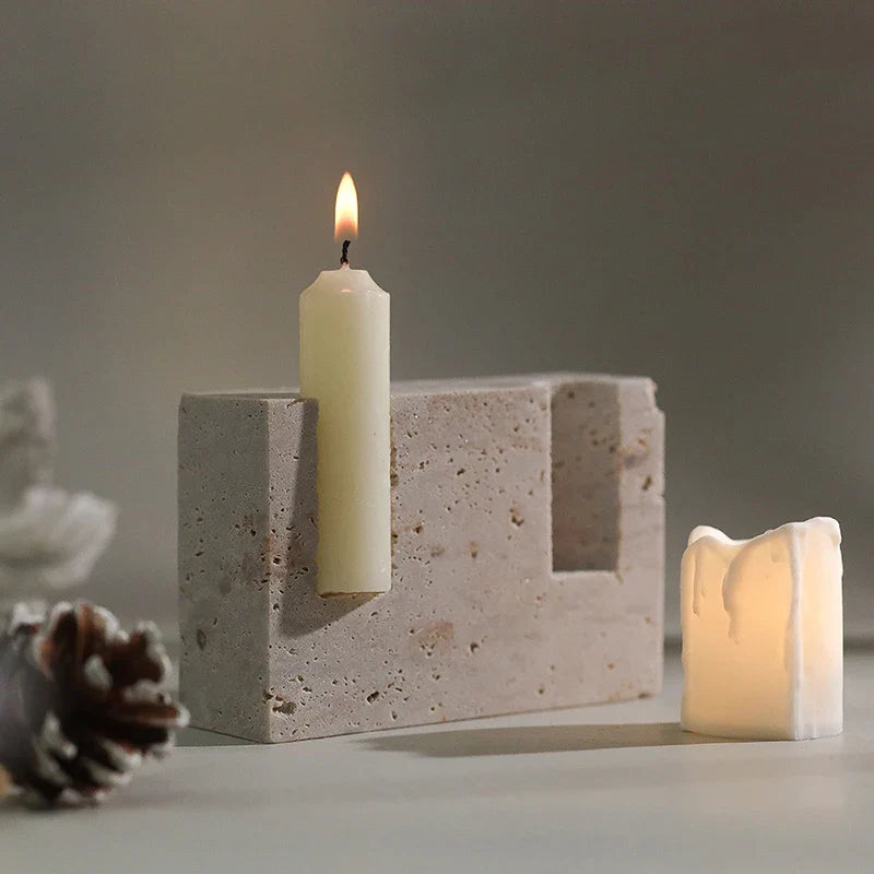 Afralia™ Travertine Stone Taper Candle Holder for Home Decor and Table Centerpiece