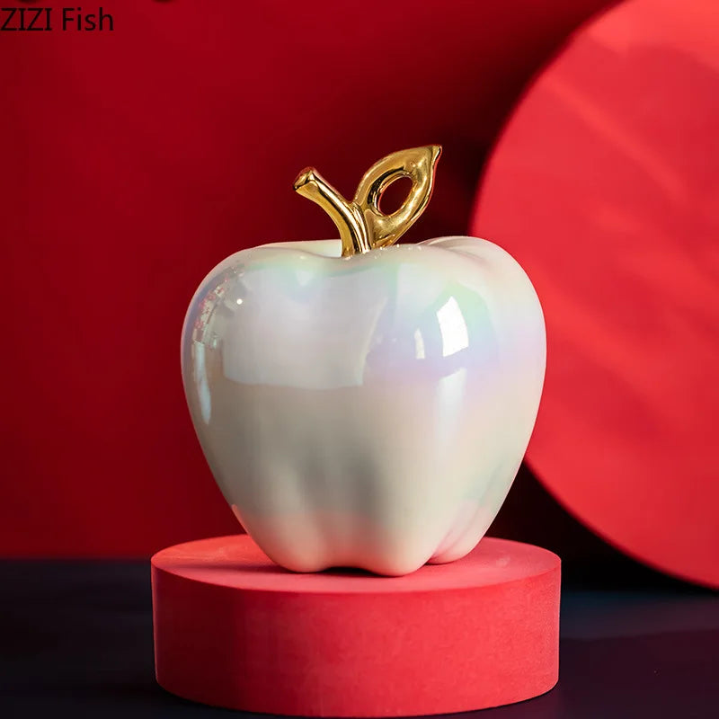 Afralia™ Golden Ceramic Apple Sculpture Desk Decoration Ornaments Crafts Room Decor