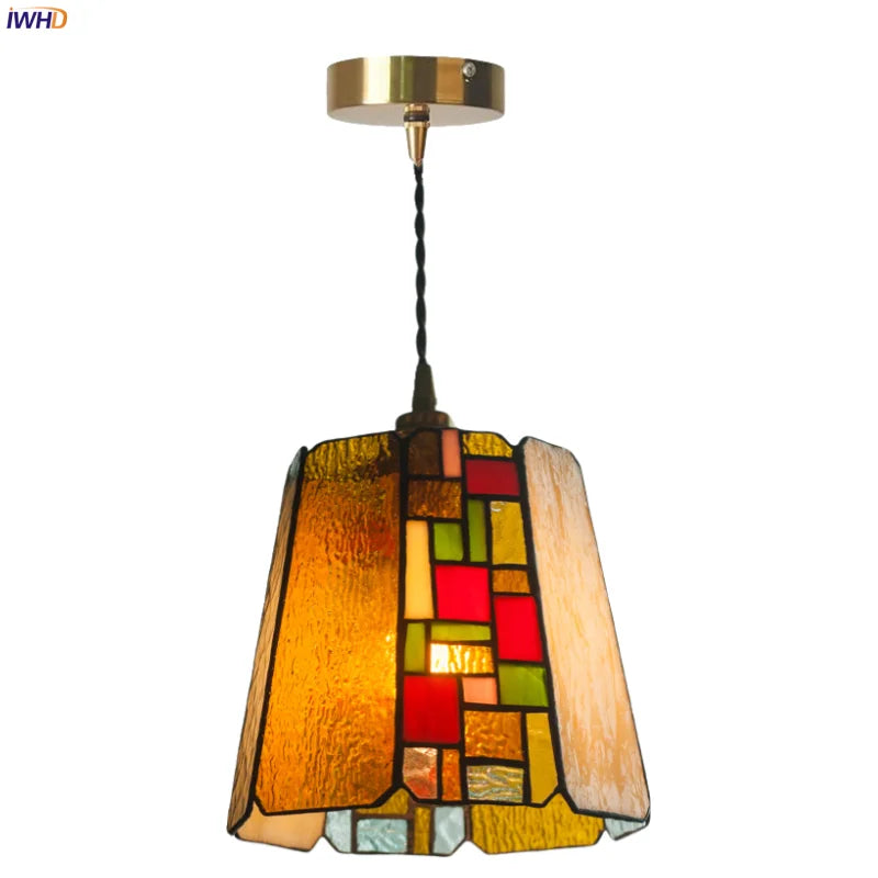 Afralia™ Tiffany Style Vintage LED Glass Pendant Lamp for Home Decor