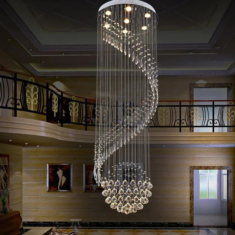 Afralia™ Spiral LED Crystal Chandelier: Modern Luxury Hanging Interior Lamp for Ladder Corridor