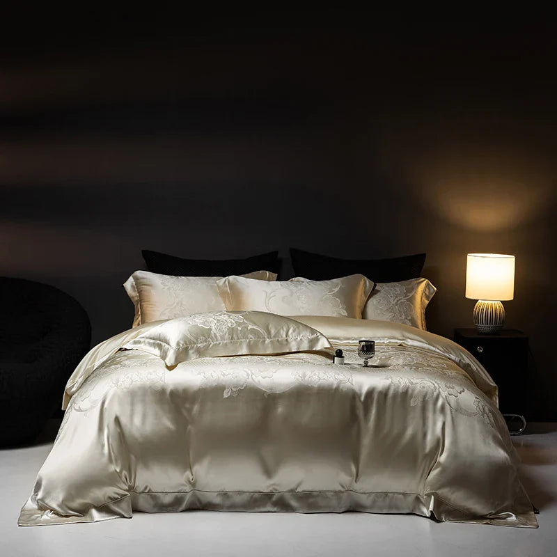 Afralia™ Silk Jacquard Cotton Luxury Bedding Set with Duvet Cover, Sheets & Pillowcases