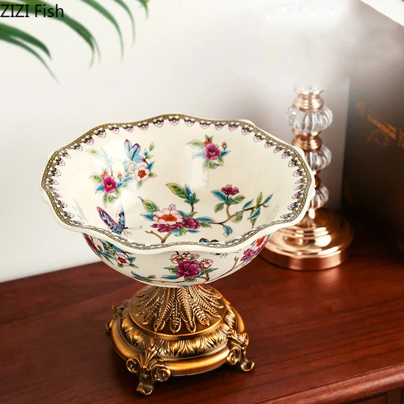 Afralia™ Floral Pattern High-Footed Fruit Bowl Tray - Living Room Coffee Table Decor