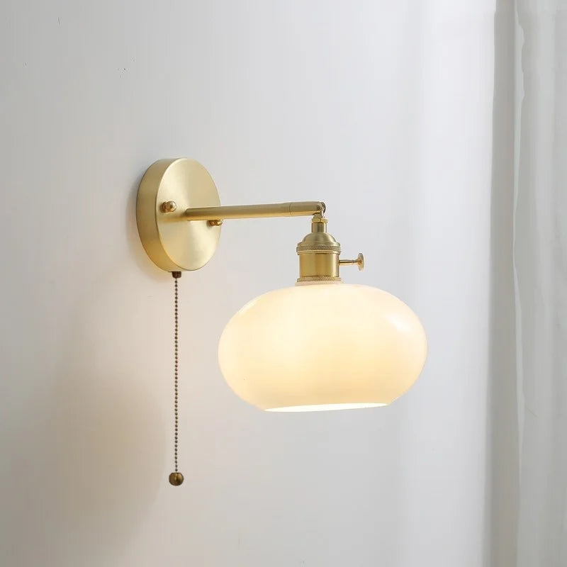 Afralia™ Copper Glass LED Wall Lamps Pull Chain Switch Modern Stair Light Fixtures