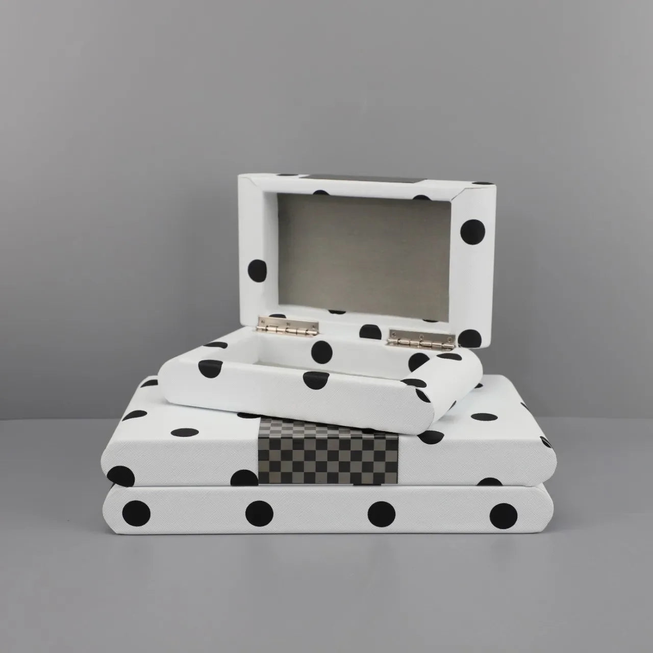 Afralia™ Black & White Polka Dot Leather Storage Box | Geometric Pattern Desktop Organizer