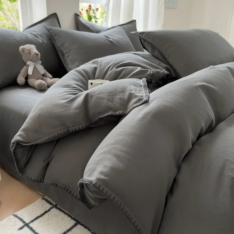 Afralia™ Cotton Edge Embroidery Bedding Set for Autumn/Winter