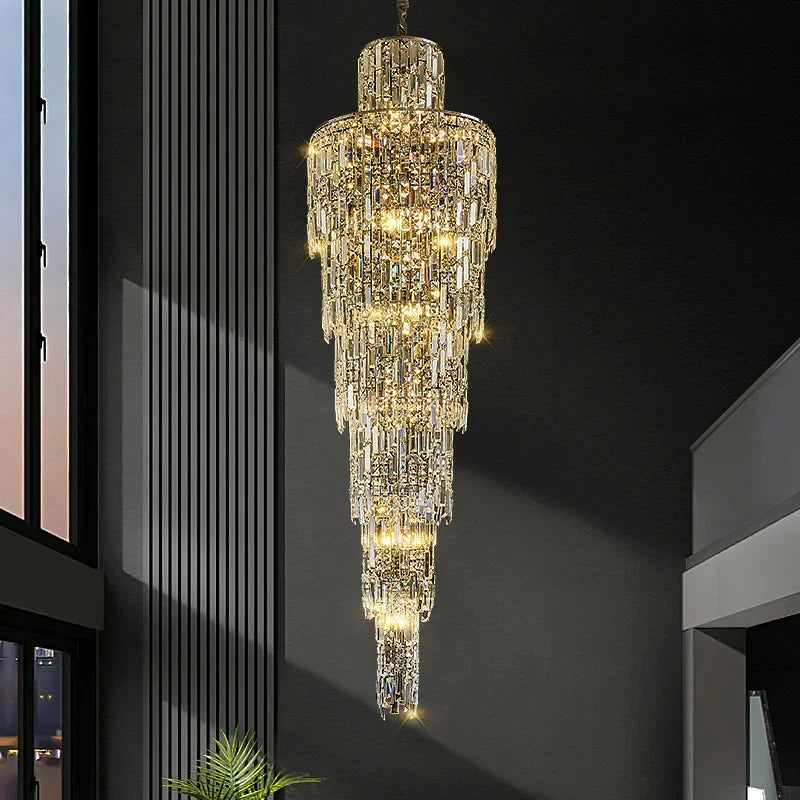 Afralia™ Luxury Crystal Chandelier for Villa Living Room, Hotel Hall, Duplex Floor, Rotating Staircase