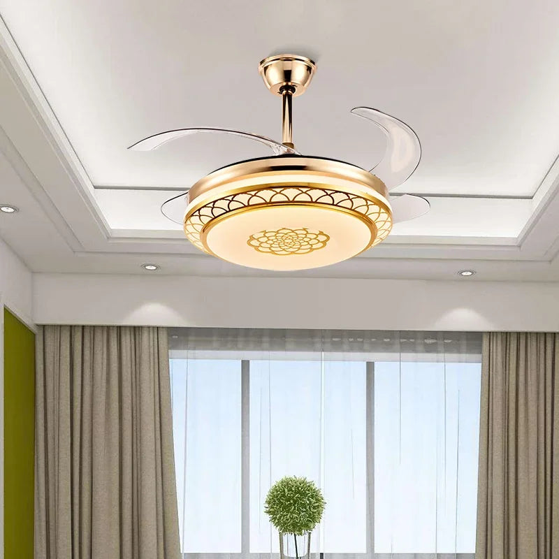 Afralia™ Modern Chandelier Ceiling Fan with Retractable Blades & LED Lights