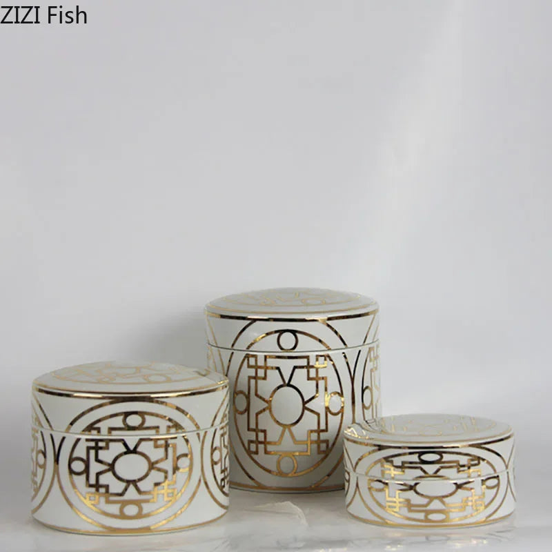 Afralia™ Gold Geometric Storage Jar Set