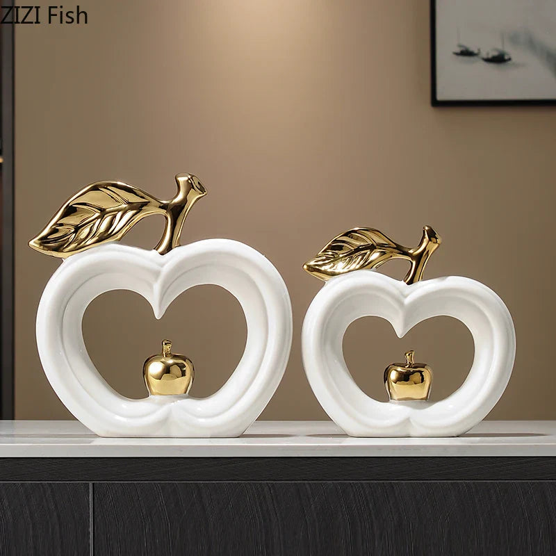 Afralia™ Apple Sculpture: Gold-Plated Ceramic Desk Ornament for Minimalist Room Decor