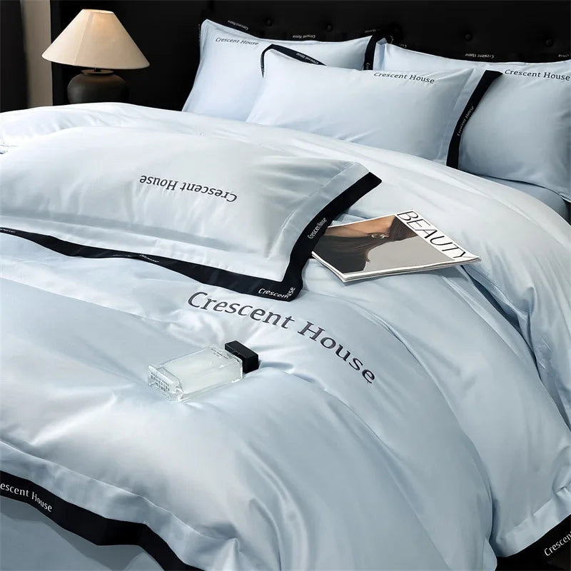 Afralia™ Ice Silk Embroidery Bed Set | Skin-Friendly Duvet Cover Kit | Comforter Sets