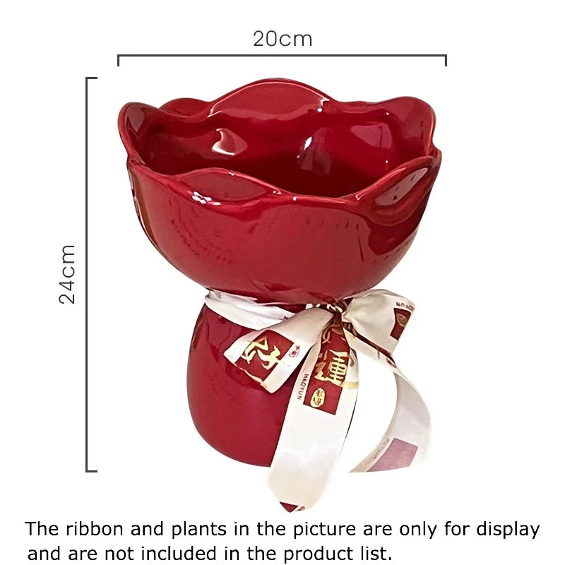Afralia™ Rose Ceramic Vase Desk Decoration for Aesthetic Room Decor