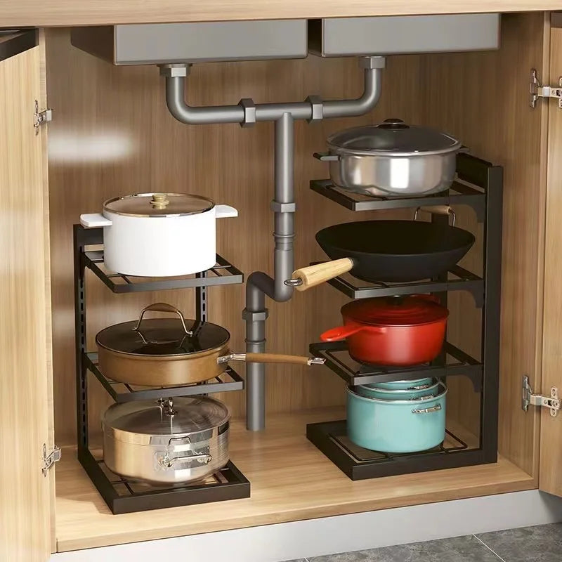Afralia™ Multi-layer Kitchen Sink Shelf Pot Rack and Organizer for Frying Pan & Rice Cooker