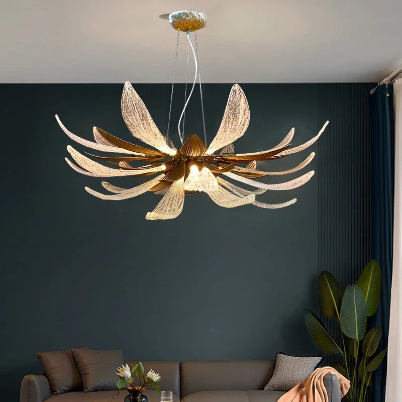 Afralia™ Full Copper LED Glass Chandelier for Living Dining Kitchen Ceiling