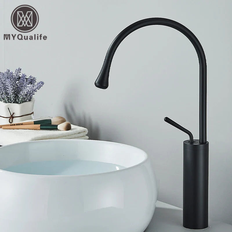 Afralia™ Gold Tall Basin Faucet, 360 Swivel Waterfall Mixer for Bathroom Washbasin
