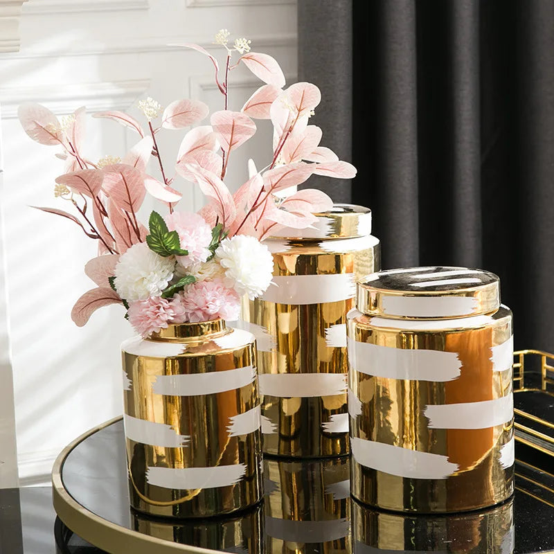 Afralia Golden Ceramic General's Jar for Home Decor & Storage