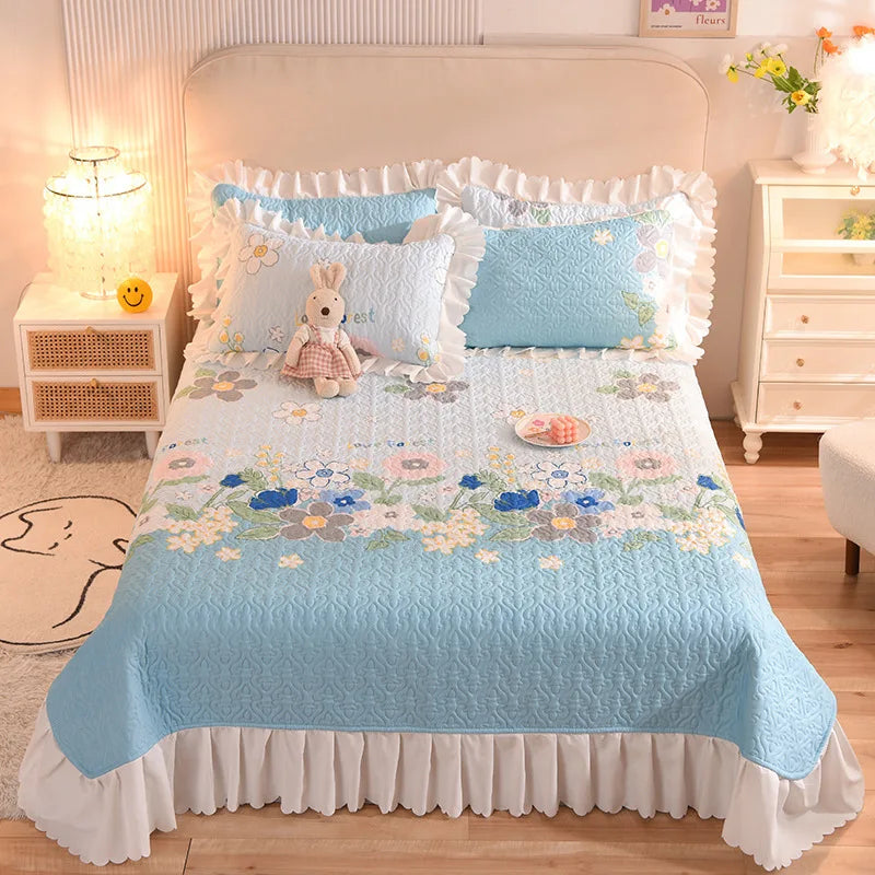 Afralia™ Chiffon Quilted Bed Spread Set - Queen Size Cotton Bedspread Cover