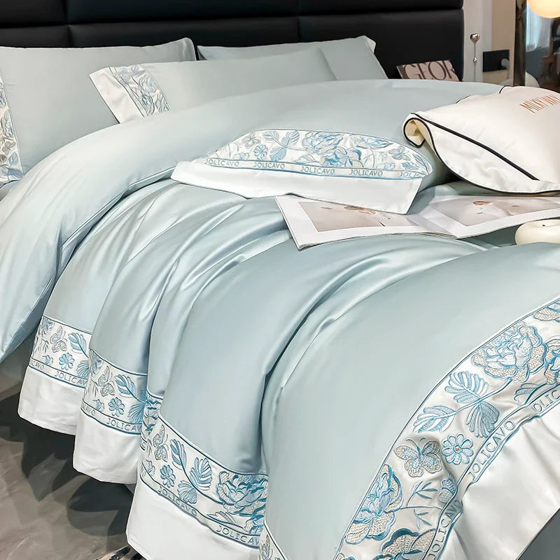 Afralia™ Luxury Rose Butterfly Embroidery Bedding Set 4Pcs