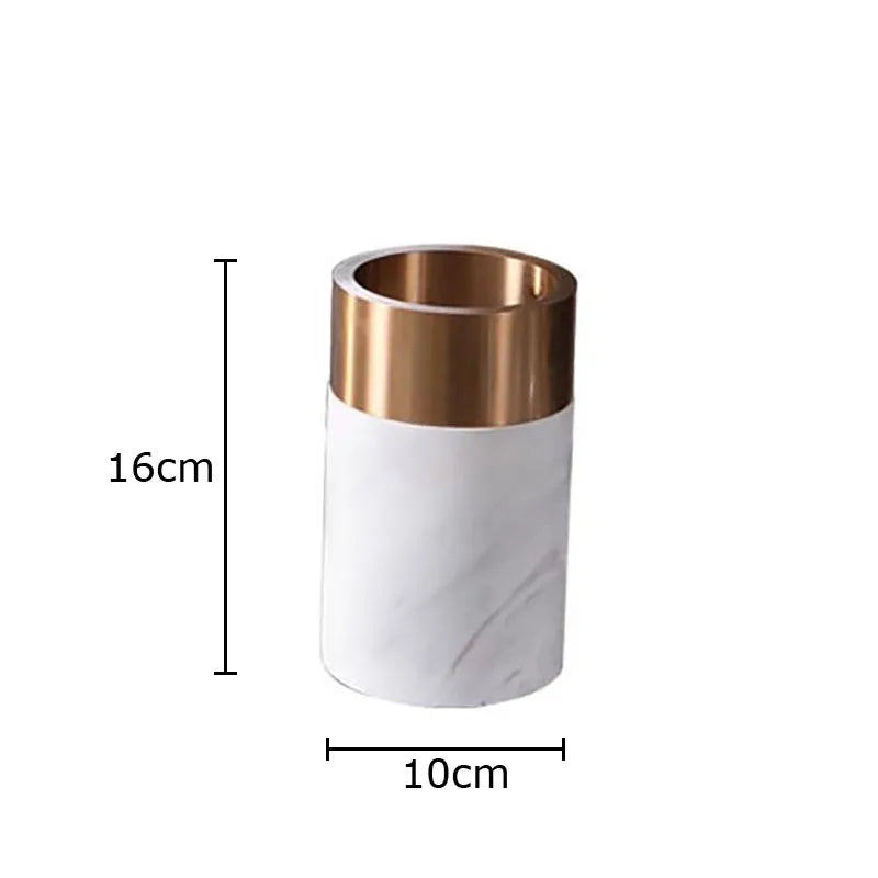 Marble Cylinder Vase by Afralia™ - Gold-plated Ceramic Desk Decor
