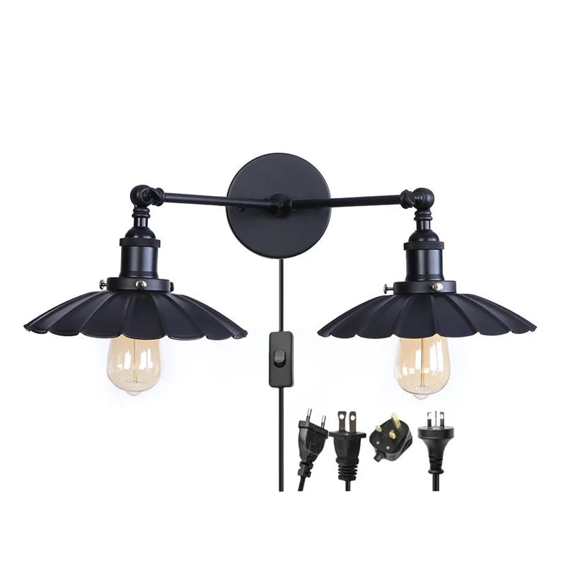 Afralia™ Loft LED Wall Lights 2-heads Plug In Industrial Lamparas De pared