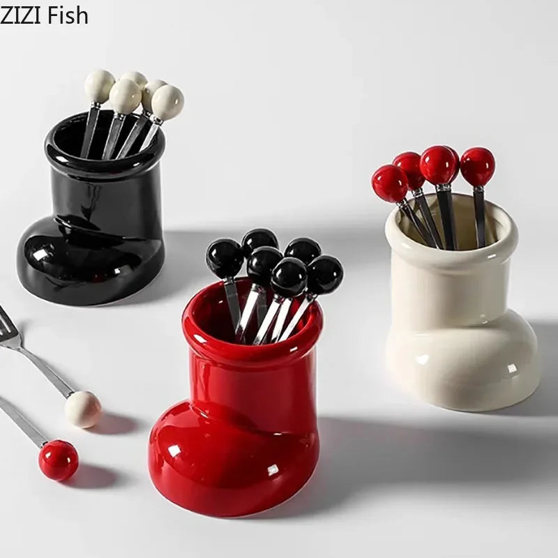 Afralia™ Boot Ceramic Storage Jar Desk Organizer Box for Small Objects