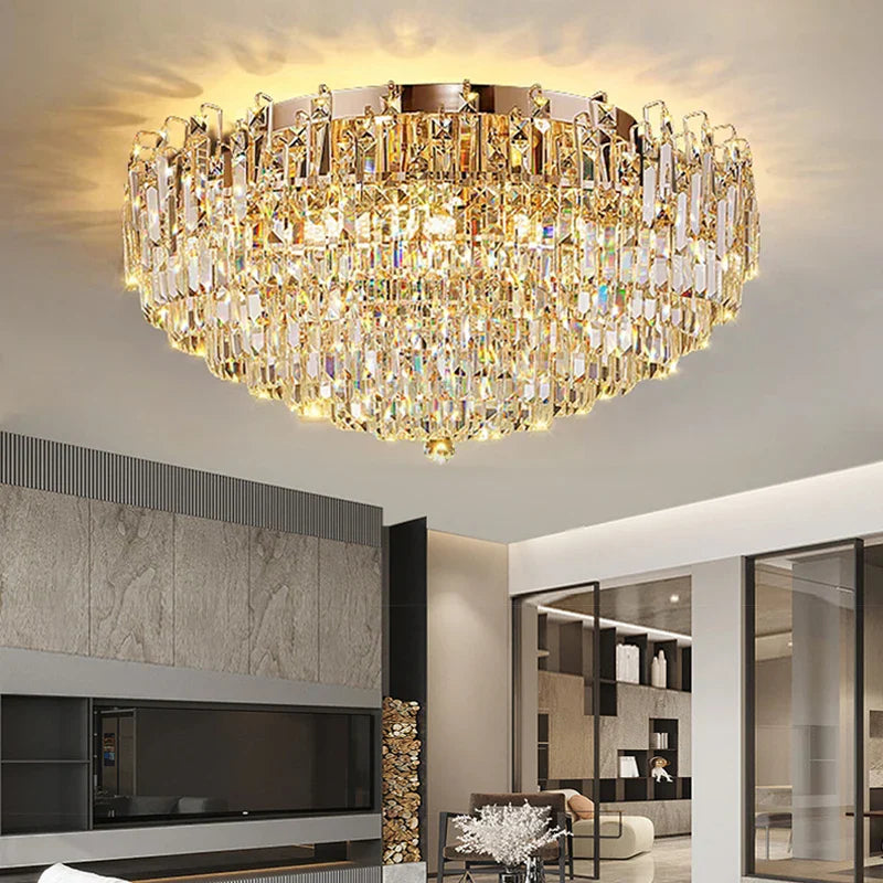 Afralia™ Crystal Pendant Chandelier LED Hanging Lamp for Luxury Living Room Decor