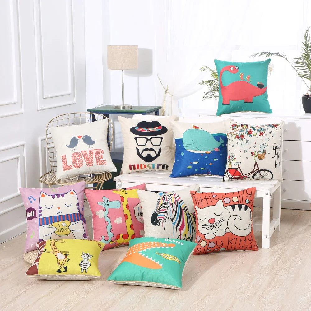 Afralia™ Minimalist Linen Comic Cushion Cover 45x45 Throw Pillowcase for Bedroom Sofa
