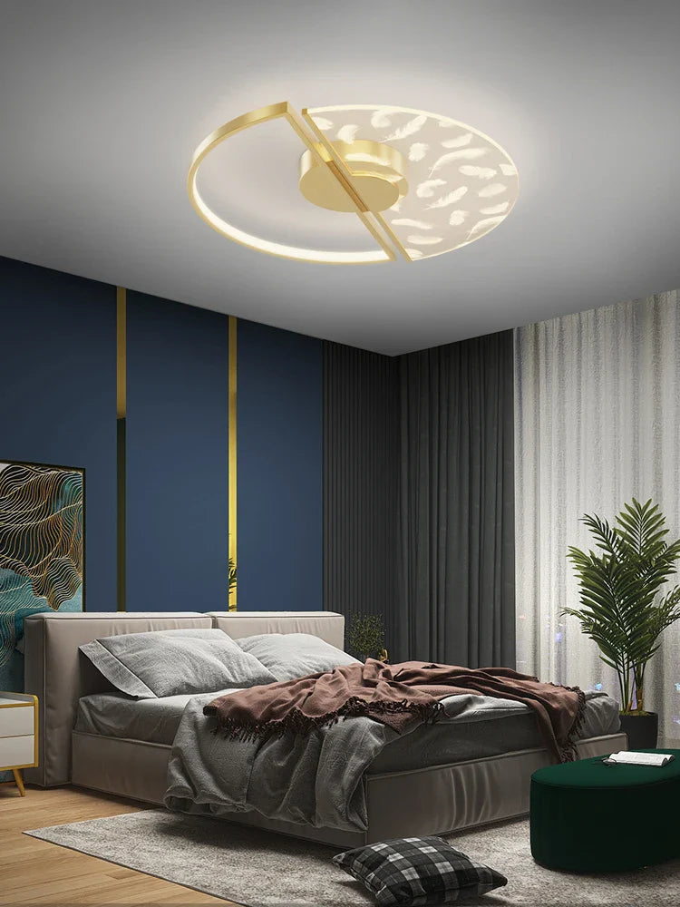 Afralia™ Semicircle Feather LED Ceiling Light for Bedroom Living Room Decor