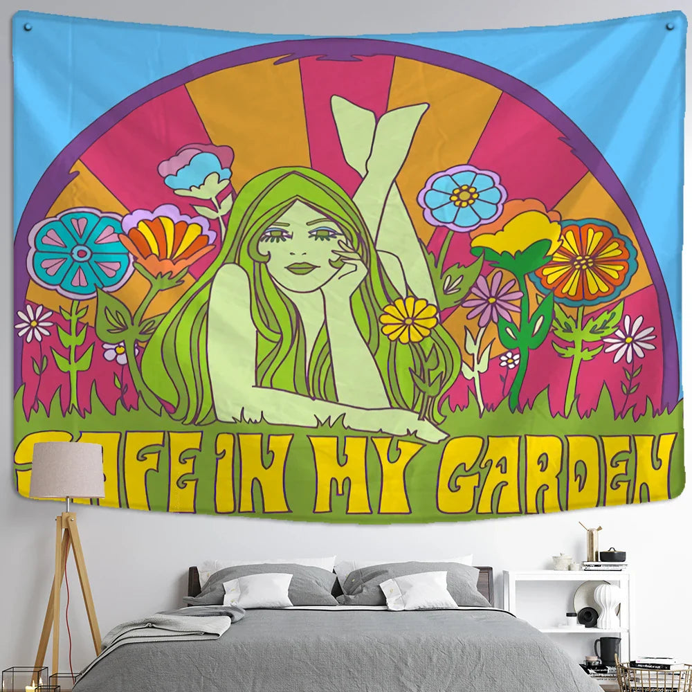 Afralia™ Psychedelic Hippie Tapestry Wall Hanging for Colorful 80s Aesthetic Boho Decor